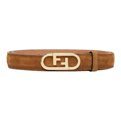FENDI Letter Logo Design Cow Leather Leather Belts Women's Brown Width Approx. 2cm