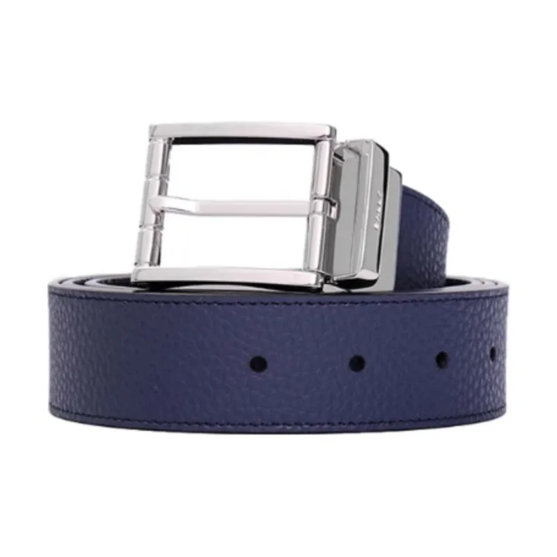 BALLY Letter Print Pin Buckle Cow Leather Leather Belts Men's Dark Blue Width 3.5CM-1