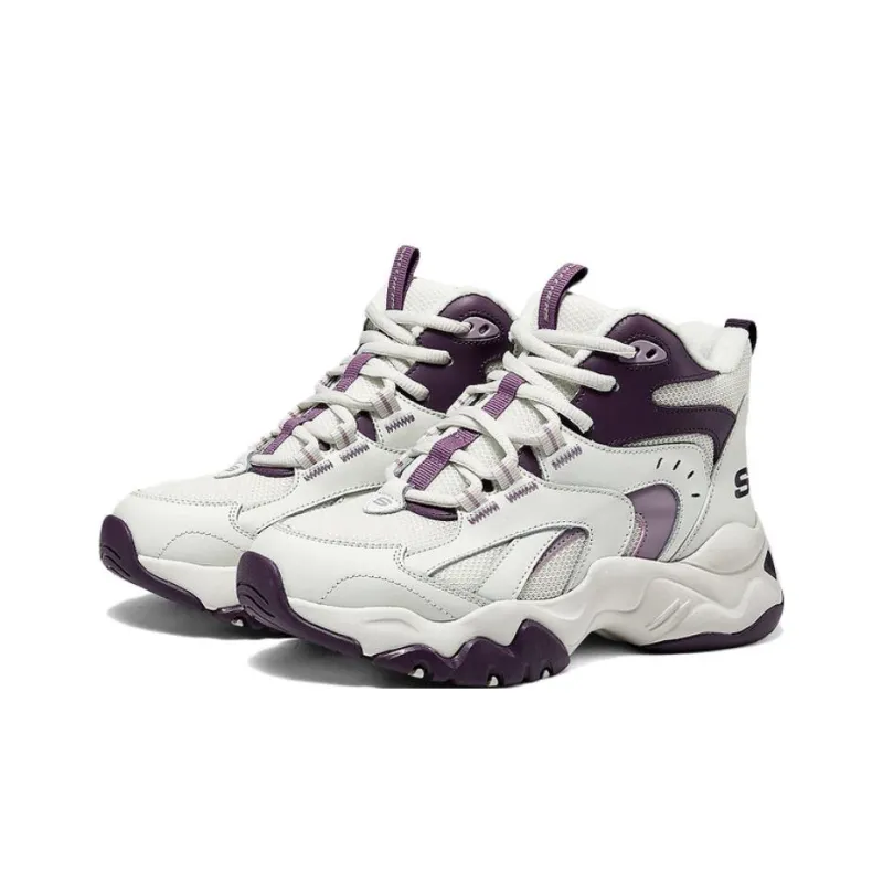 Skechers DLITES Anti Slip Wear Resistant Mid Top Casual Running Shoes Women's White Purple-2