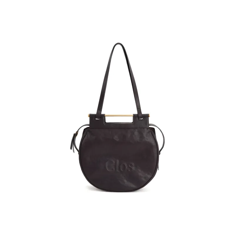 Clos Top Grain Vegetable Tanned Calfskin Apple Bag Portable Crossbody Bag Shoulder Bag Women's Brown/Black/Dark Purple-1