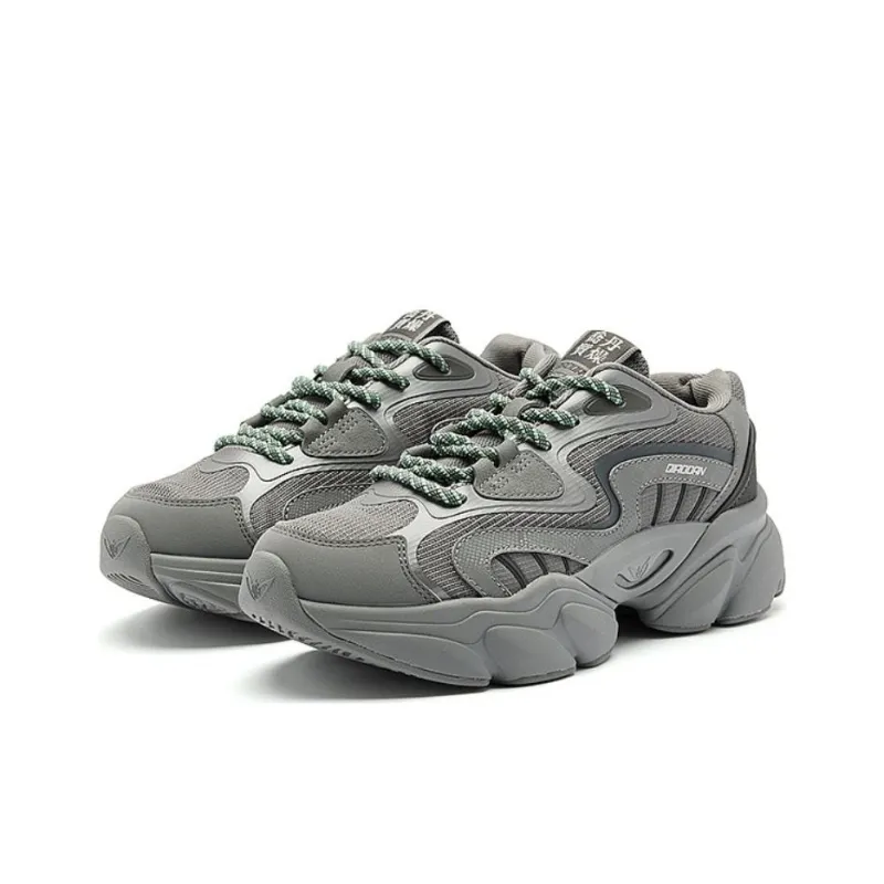 QIAODAN Anti Slip Wear Resistant Low Top Chunky Sneakers Women's Gray-2