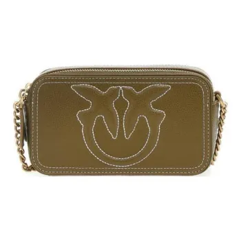 PINKO Calfskin Camera Bag, Crossbody Bag, Shoulder Bag Women's Green