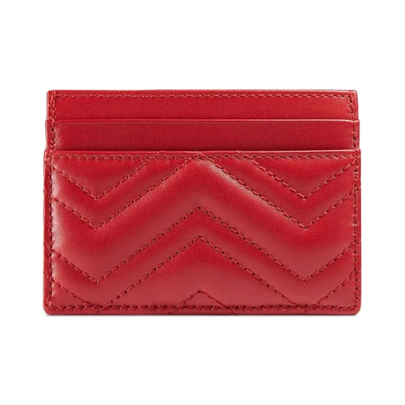 GUCCI GG Marmont Quilted Leather Cow Leather Card Clip Card Holder Women's Red-2
