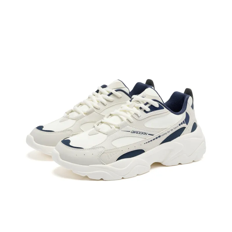 QIAODAN Height Increasing Wear Resistant Lightweight Slip Resistant Low Top Casual Shoes Men's Ivory Graphite Blue-2