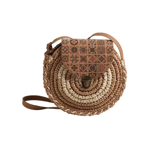 Single Warehouse Straw Crossbody Bag, Shoulder Bag Regular Women's Khaki/Beige & Khaki/Beige & Coffee/Yellow