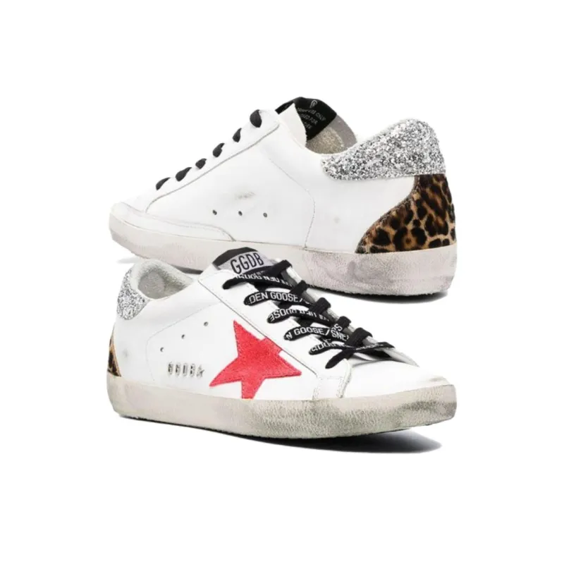 Golden Goose Super Star Low Top Stylish Skateboarding Shoes Women's Pink Logo Silver Tail Distressed Style-2