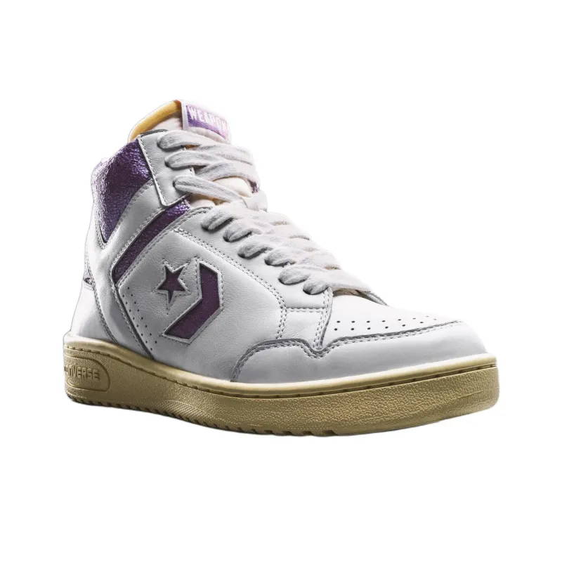 Converse Weapon Anti-Slip Wear-Resistant High-Top Skateboard Shoes Unisex White Purple-2