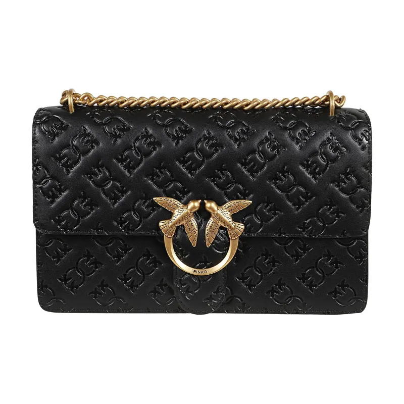 PINKO Leather Shoulder Bag Crossbody Bag Women's Black-0