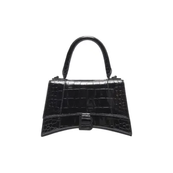 Balenciaga Hourglass Top Handle Crocodile Embossed XS Black