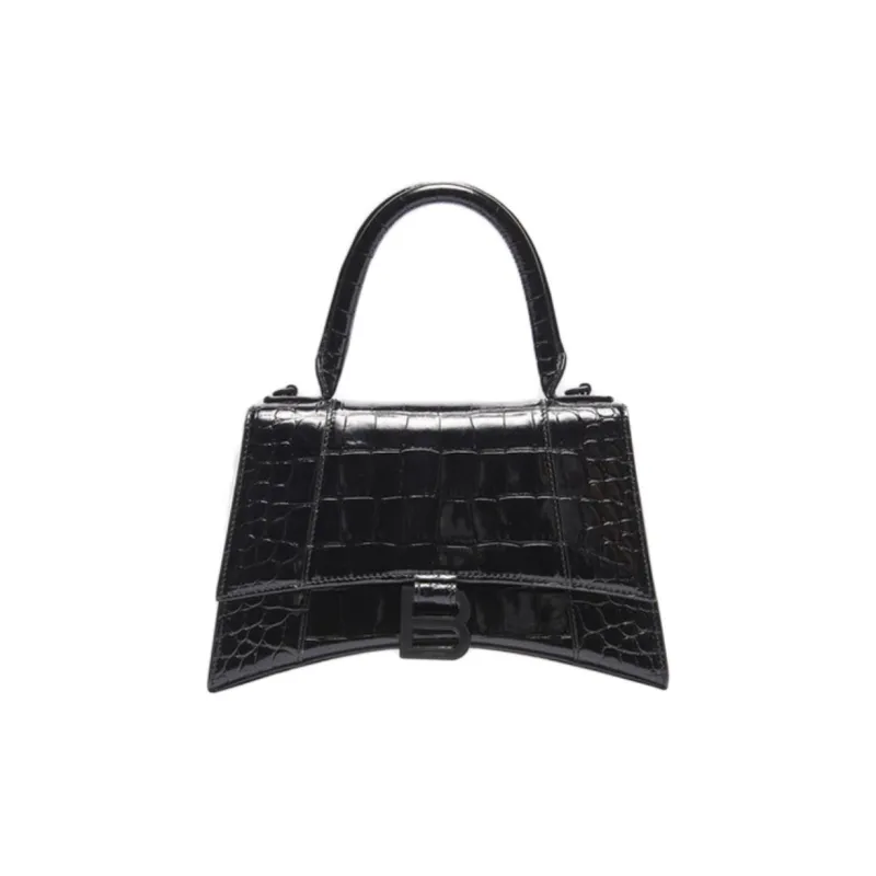 Balenciaga Hourglass Top Handle Crocodile Embossed Xs Black-0