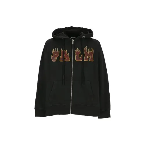 PALM ANGELS Logo Flames Zipped Vintage Hoodie 