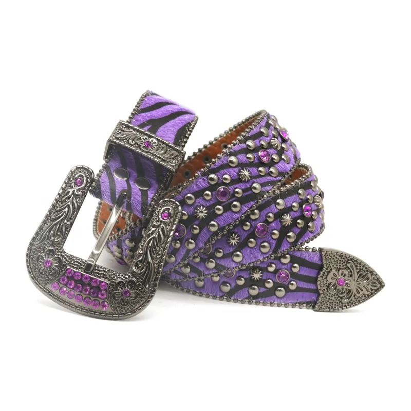 Emperor Penguin Punk Western Pin Buckle Jeans With Rhinestone Studs Leather Belts Women's Width 3.5CM-1