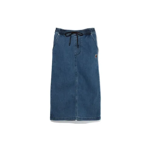 A BATHING APE Ape Head Series Denim Short Skirts Women's Dark Blue