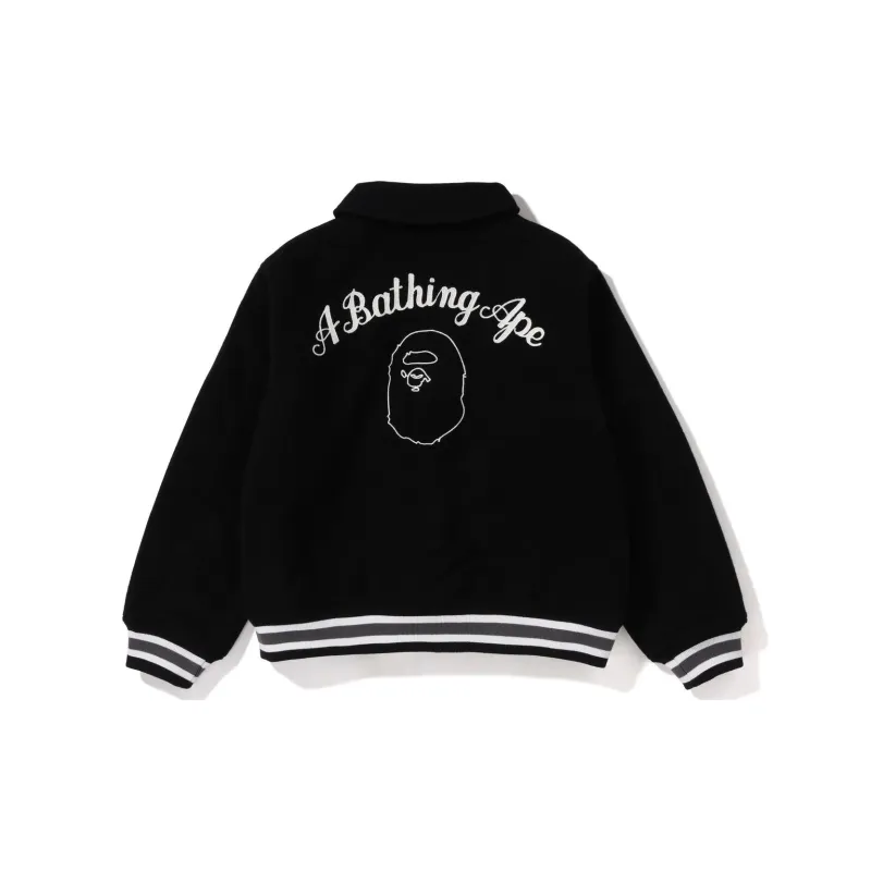 A BATHING APE Melton Varsity Jacket 'Black'-3