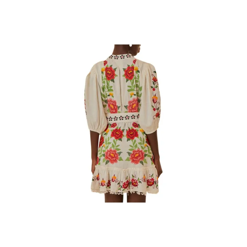 Farm Rio Embroidered design Poplin Dress-1