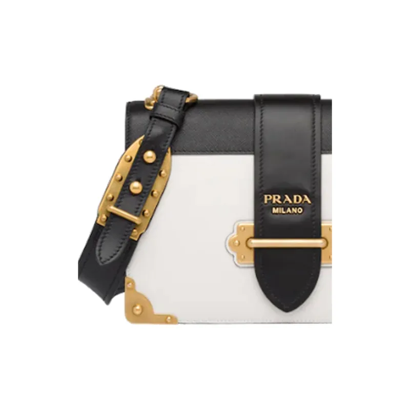 PRADA Cahier Calfskin Small Square Bag Shoulder Bag Crossbody Bag Women's Black/White-3