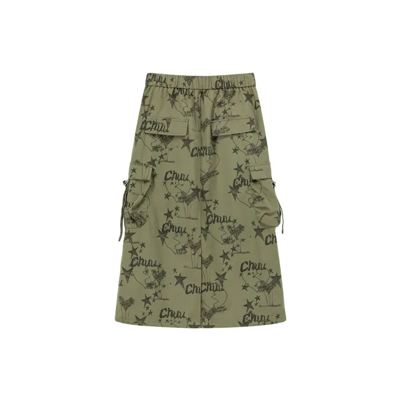 CHUU Casual Long Skirts Women's Army Green-1