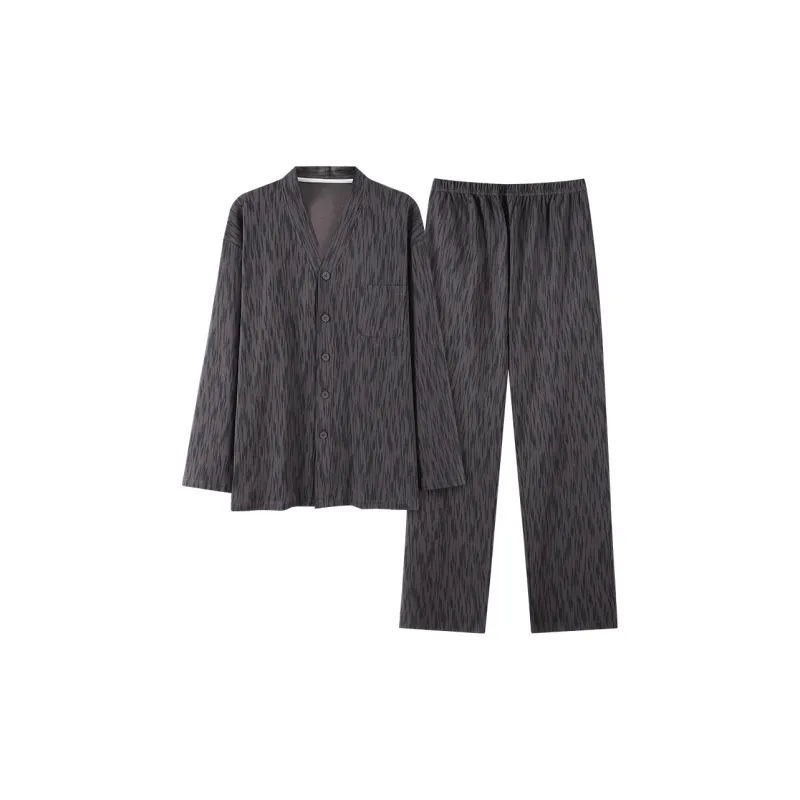 Qiao Ni Tong Pajama Set Men's Dark Gray-0