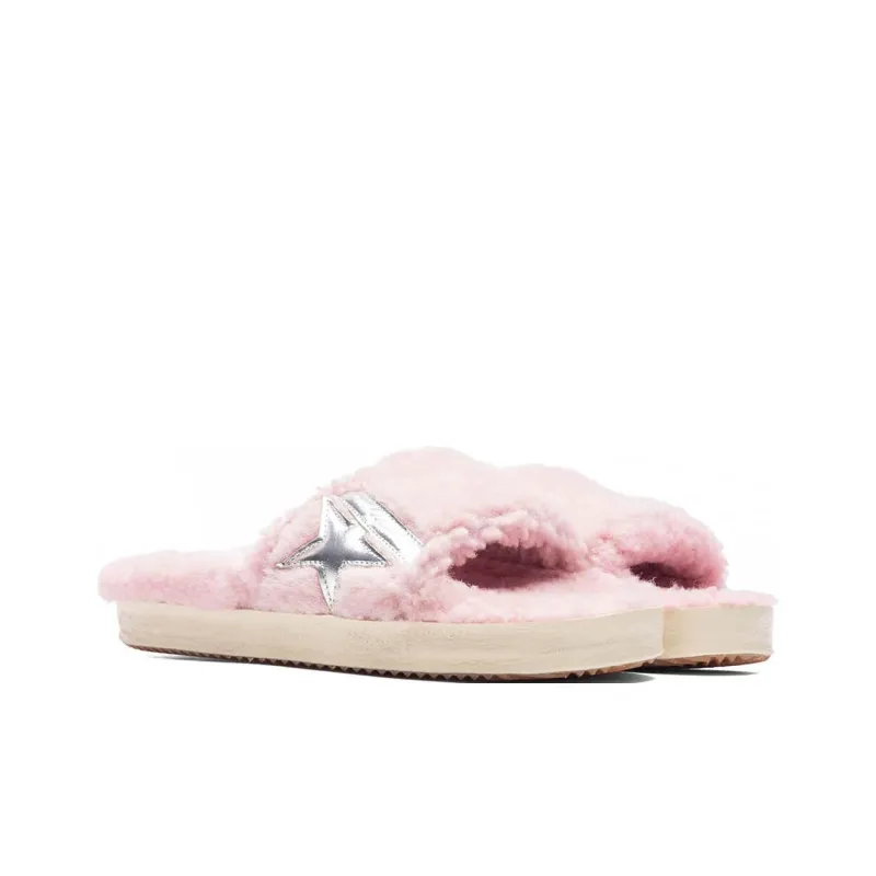 Golden Goose Logo patch Shearling Slides-3