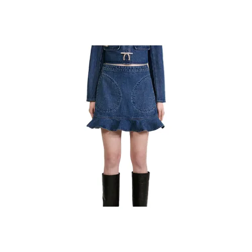 Self-portrait Denim Short Skirts Women's Denim Blue