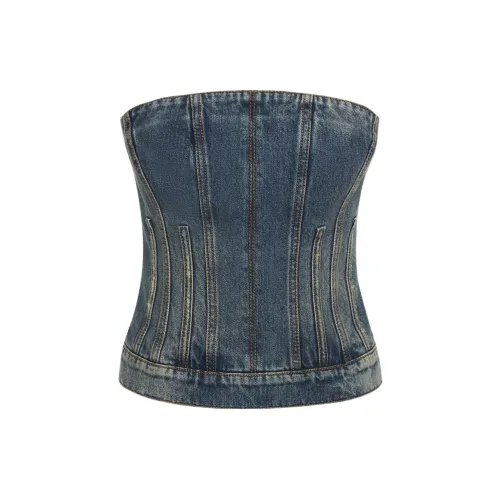 Alexander McQueen Strapless Tops Women's Denim Blue