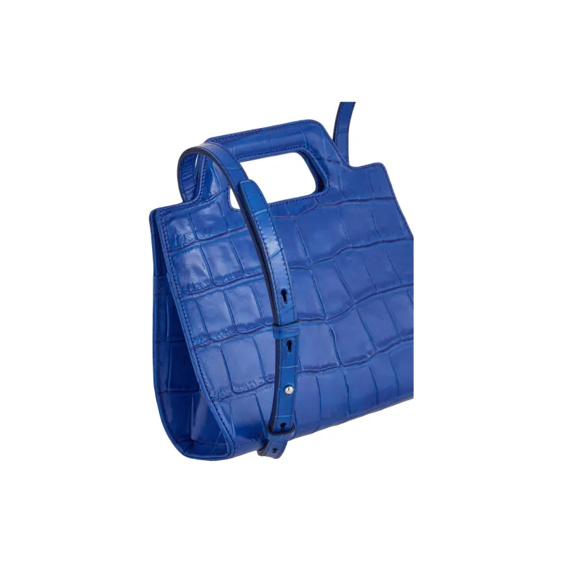 FERRAGAMO Crocodile Leather Single Compartment Crossbody Handbag Mini Women's Blue-3