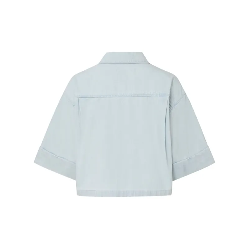 MO&CO Cropped Coats Women's Denim Light Blue-1