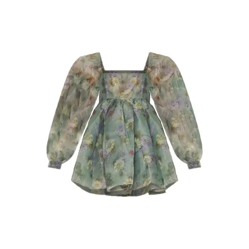 Selkie Long-Sleeved Dresses Women's Chalk Gray Floral