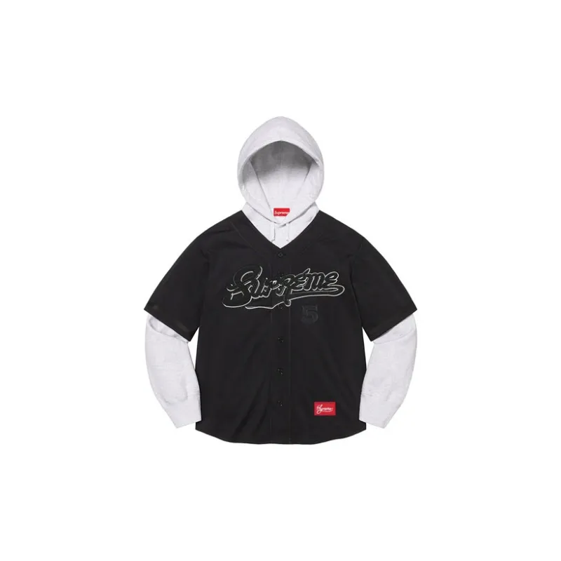 Supreme Baseball Jersey Hooded Sweatshirt Black M - POIZON