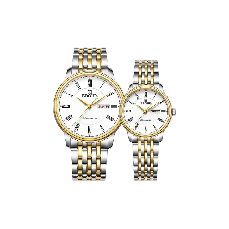 EBOHR Elegant Mechanical Movement Stainless Steel Strap Watch Unisex White Dial-4