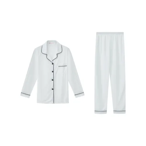 Sleep Long-Sleeved Pants Cardigan Loungewear For Students Dormitory Home Outerwear-Ready Women's White