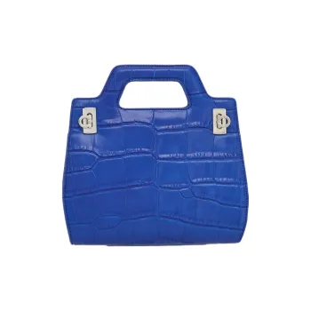 FERRAGAMO Crocodile Leather Single Compartment Crossbody Handbag Mini Women's Blue