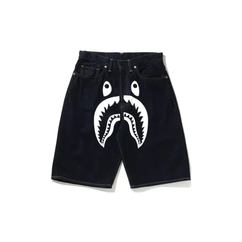 A BATHING APE Shark Series Denim Shorts Men Black