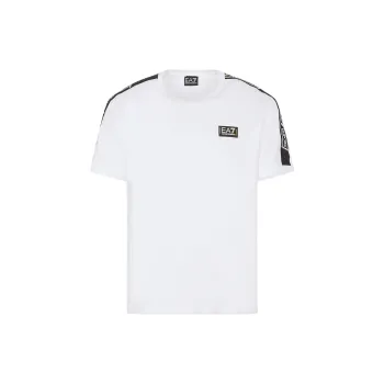 EMPORIO ARMANI SS23EA7 Color Block Decorative Ribbon Cotton Crew Neck Short Sleeved Shirt T Shirt Men's White