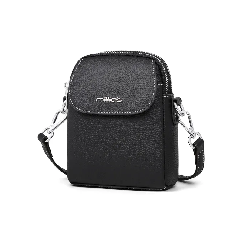 MILLIE'S Cow Leather With Synthetic Leather Shoulder Bag, Crossbody Bag, Shoulder Bag Regular Women's Black/Pearl White-2