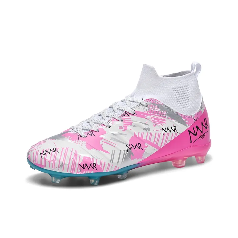 NMR FG Rubber Long Studs TF Rubber Broken Studs Water-Resistant Slip-Resistant Soccer Shoes Unisex White Blue Pink-1