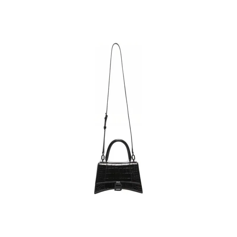 Balenciaga Hourglass Top Handle Crocodile Embossed Xs Black-3