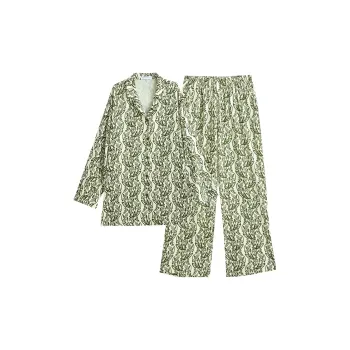 Same Language Pajama Set Women's Paper White Ink Black Vine
