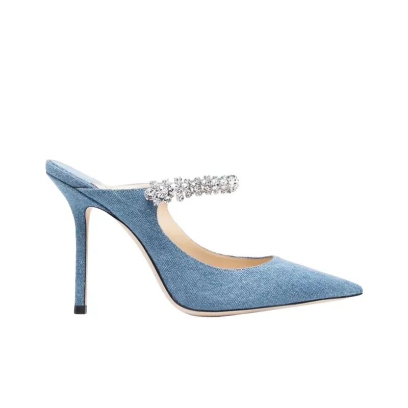 Jimmy Choo Bing 100mm Denim Mules-1