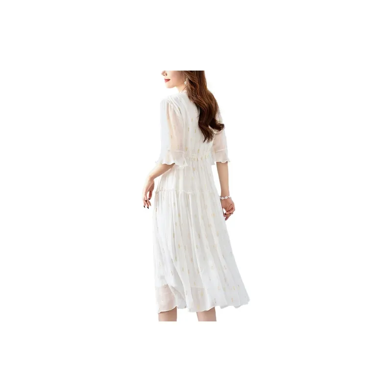 To The West Short Sleeved Dresses Women's White-1
