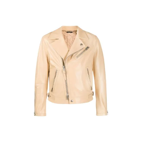 TOM FORD Leather Jackets Men Apricot Cream