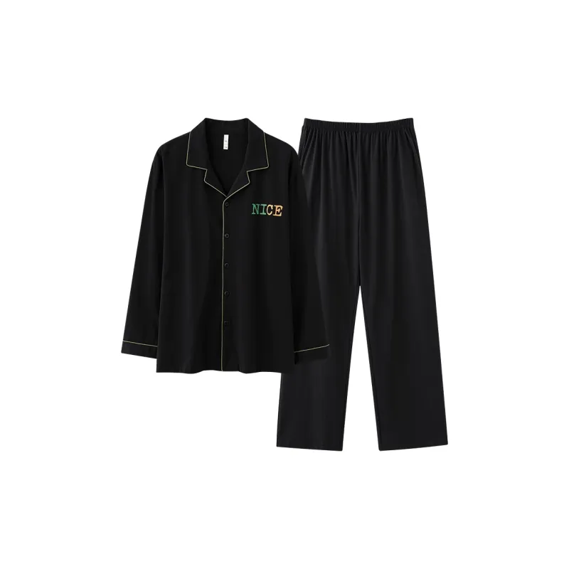 Qiao Ni Tong Pajama Set Men's Charcoal Black-0