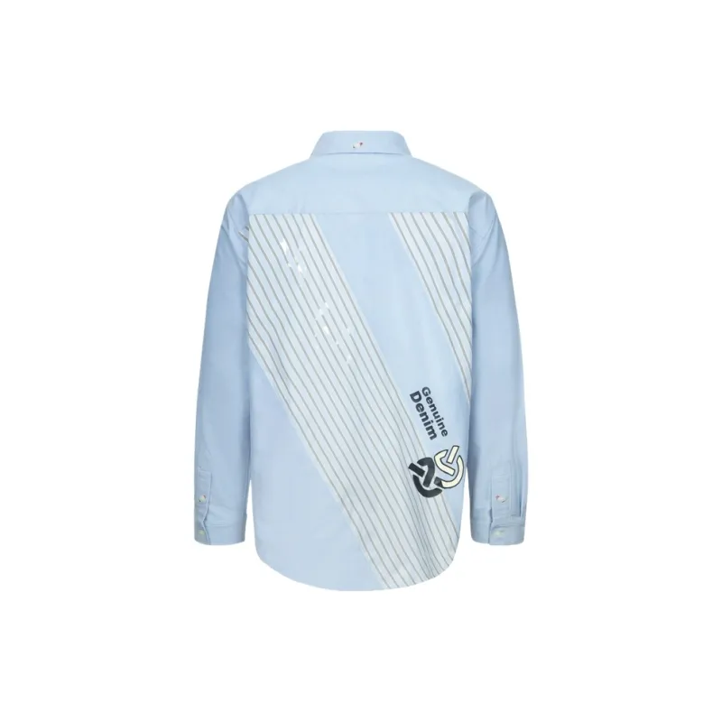 EVISU Casual Shirt Men's Navy Blue Stripes-1