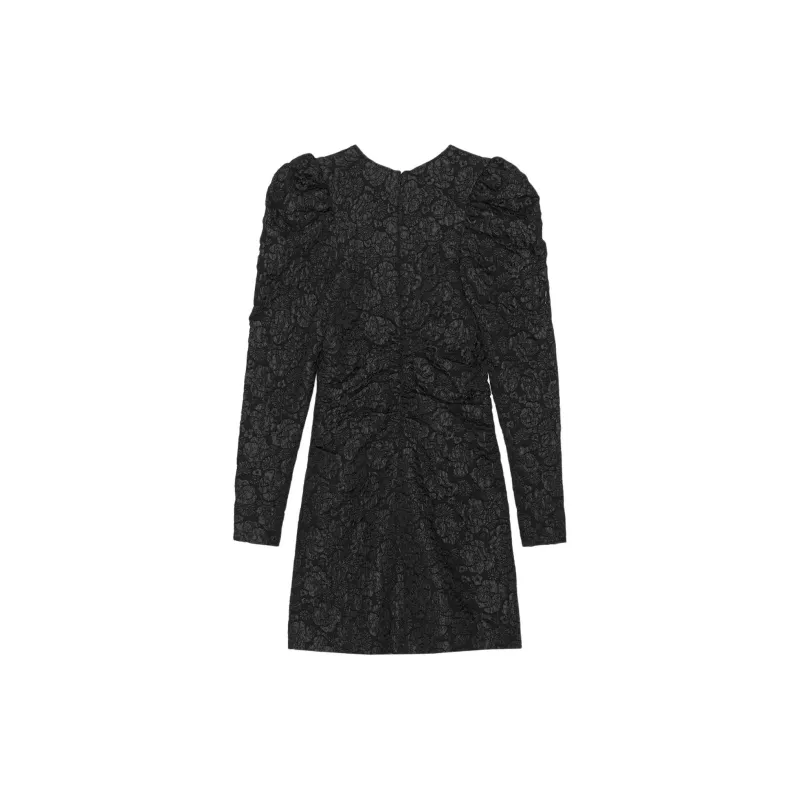 GANNI Stretch Jacquard Puff Sleeves Mini Dress 'Black'-1