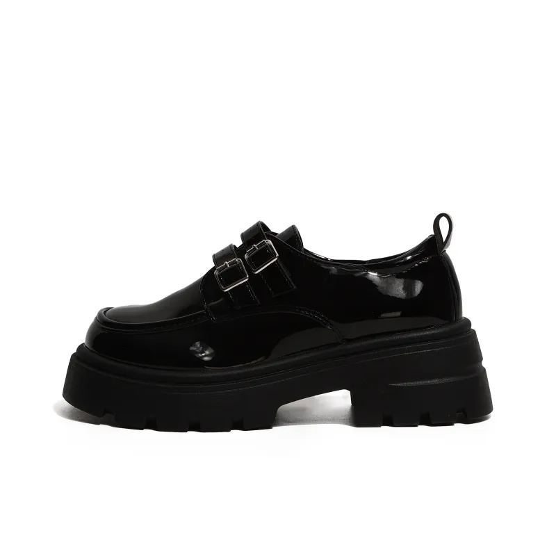 SHUXI Loafers Women's Glossy Finish Black/Matte Black-0