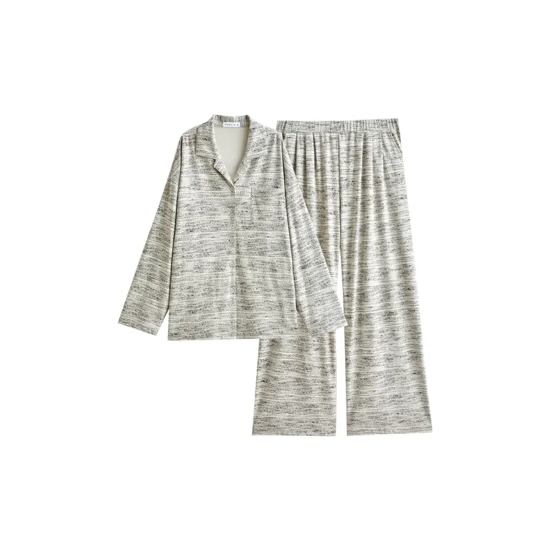 Same Language Pajama Set Women's Gray Frayed Stripe-0