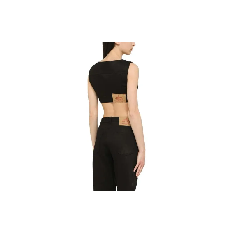 PRADA Triangle Logo Plaque V Neck Cropped Vest-1