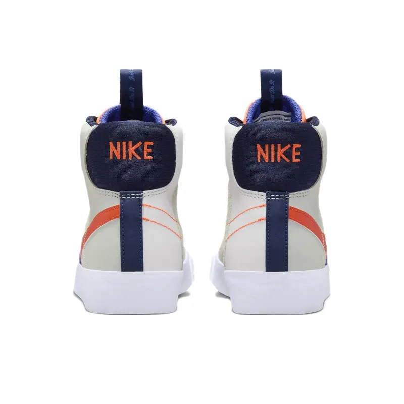 Nike Blazer Mid Anti Slip Wear Resistant Mid Top Kids' Skateboarding Shoes Gray Blue Teenagers-4