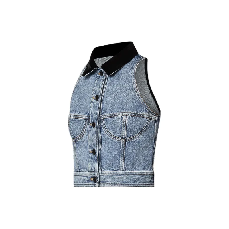 LOUIS VUITTON Sleeveless VeLOUIS VUITTONet Accent Denim Jacket-2