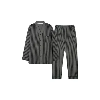 MIIOW Trend Party Series Pajama Set Men's Black Gray Stripes